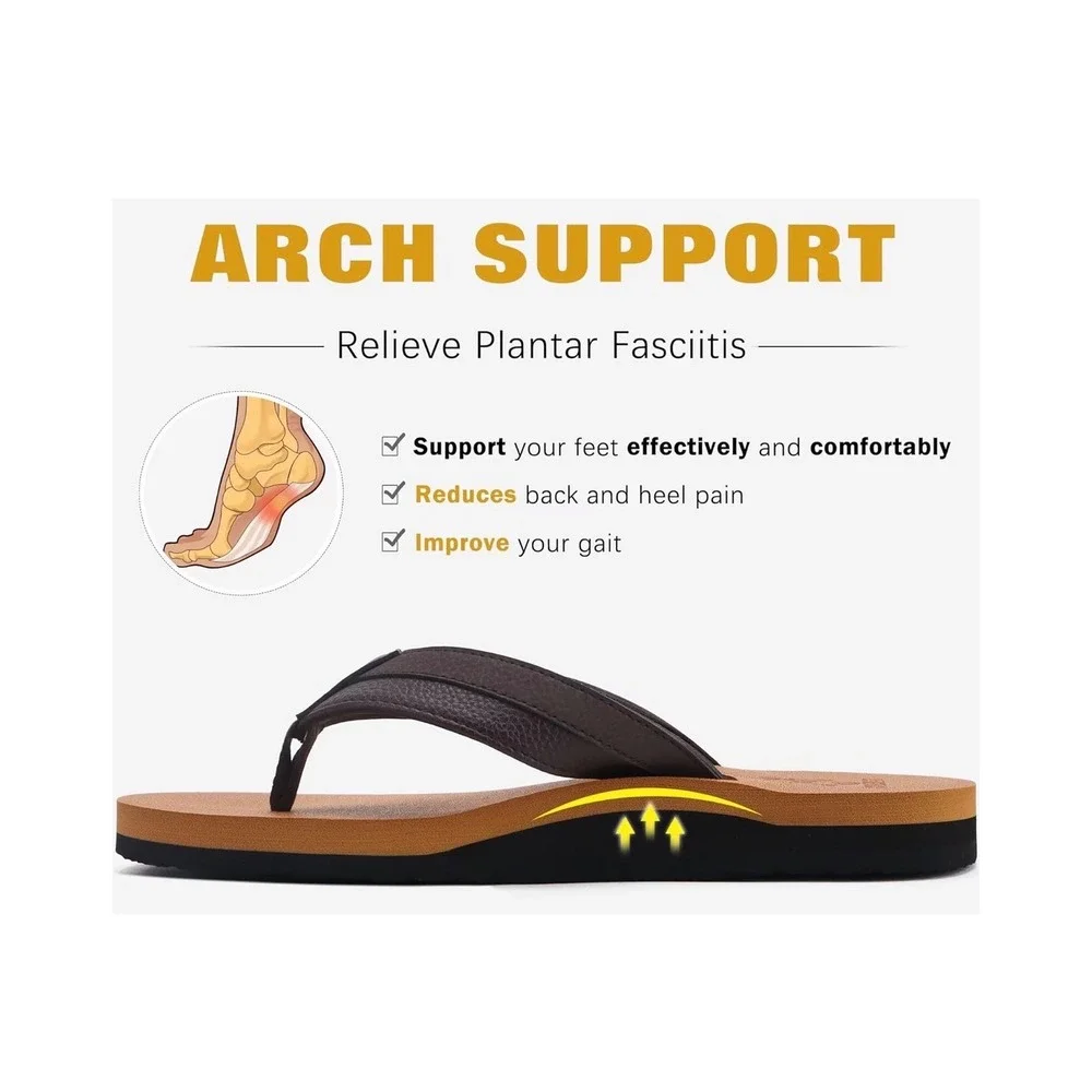 Kuailu Mens Flip Flops Brown Orthopedic Arch Support Yoga Foam Sandals NWOT